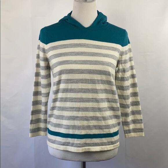 Calvin Klein Women's Merino Wool Blend Hooded Striped Sweater Size Large - Picture 1 of 10